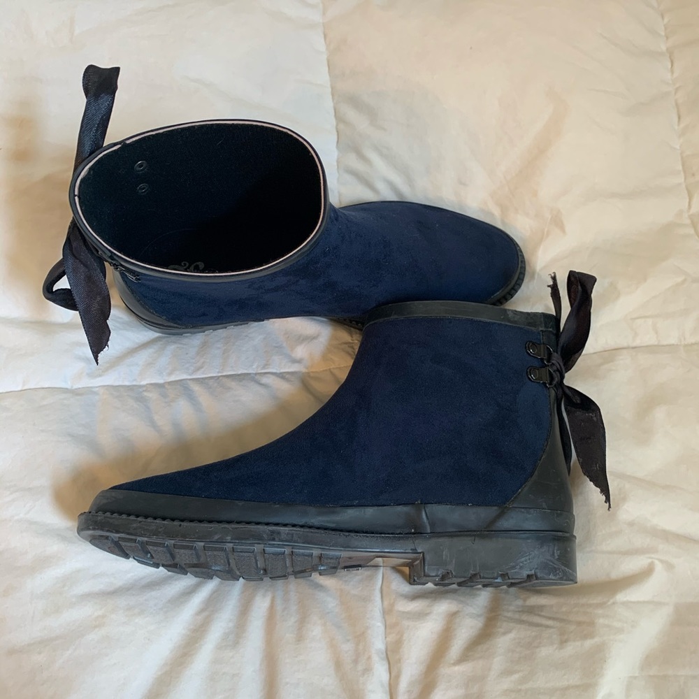 Navy suede Rain Boots